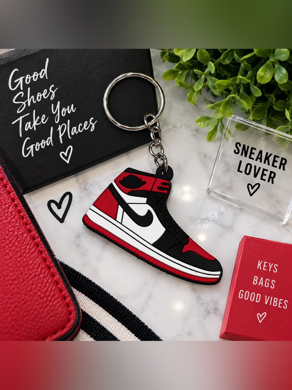 New Mini Red Black White Sneaker Keychain Shoe Bag Charm